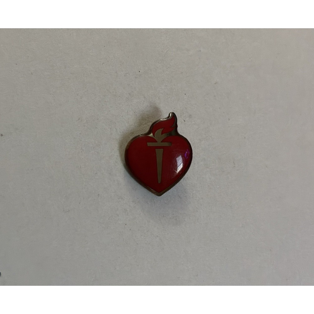 American Heart Association Brooch Lapel Pin Hat Pinback Red Heart Torch Logo